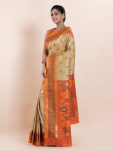 KAVVYA  BEIGE IKAT WEAVING SAREE